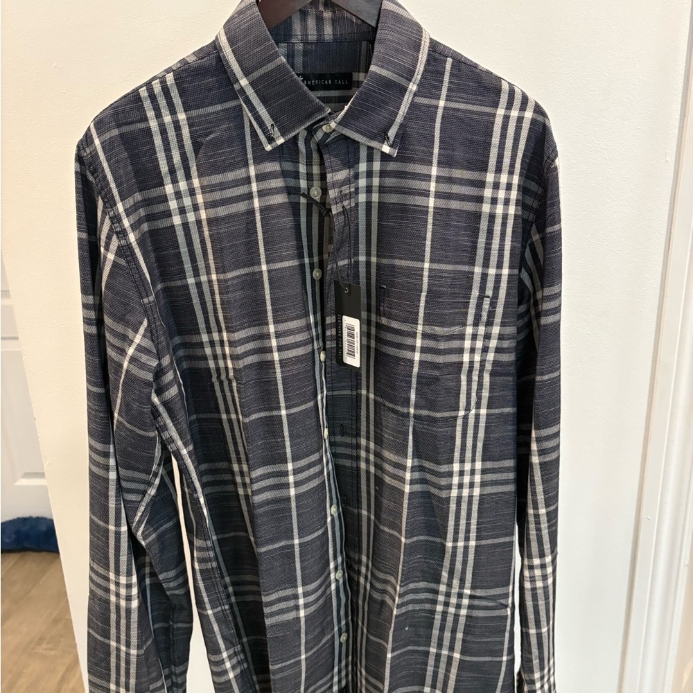 American Tall BNNW Black and Gray Casual Button Down Shirt